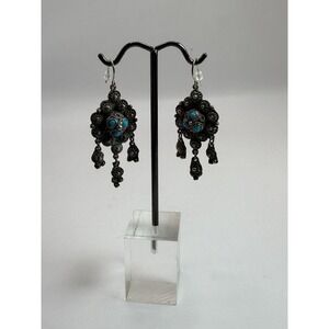 Vintage 900 Silver Turquoise Chandelier Earrings – Tribal Statement Dangle Drop